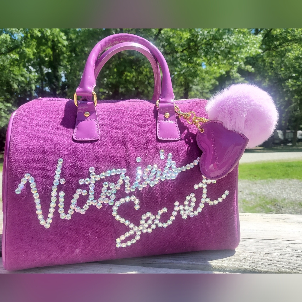 Y2K Victoria's Secret Velour Bedazzle Bowler Bags PURPLE
